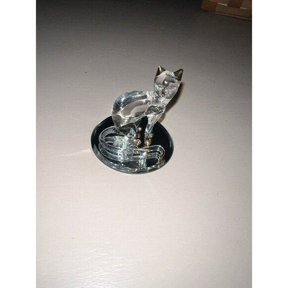 Vintage Glass Baron | Glass Cat Figurine with Gold Accents on Mirror - Picture 1 of 6